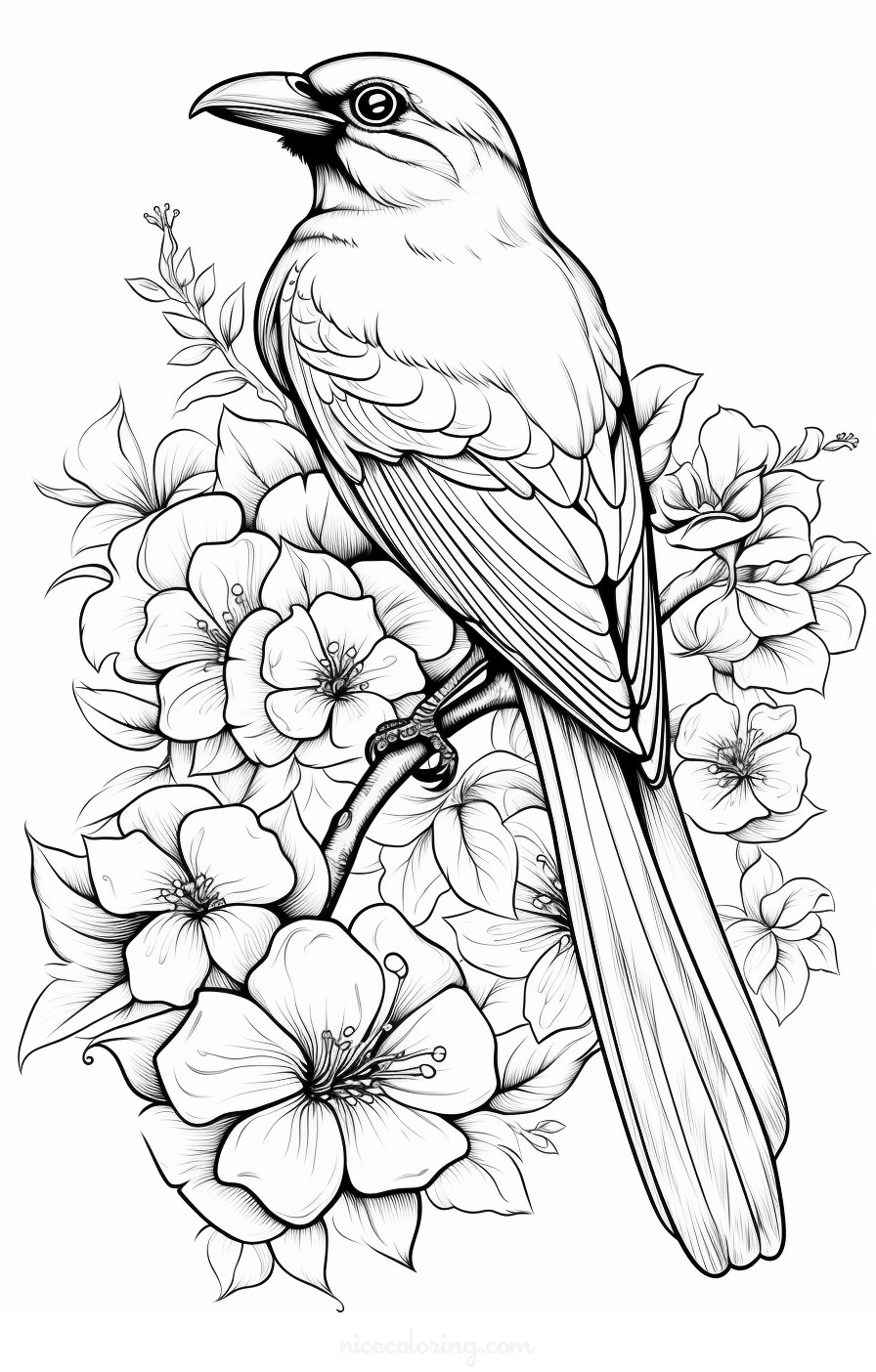 Birds singing on branches coloring page