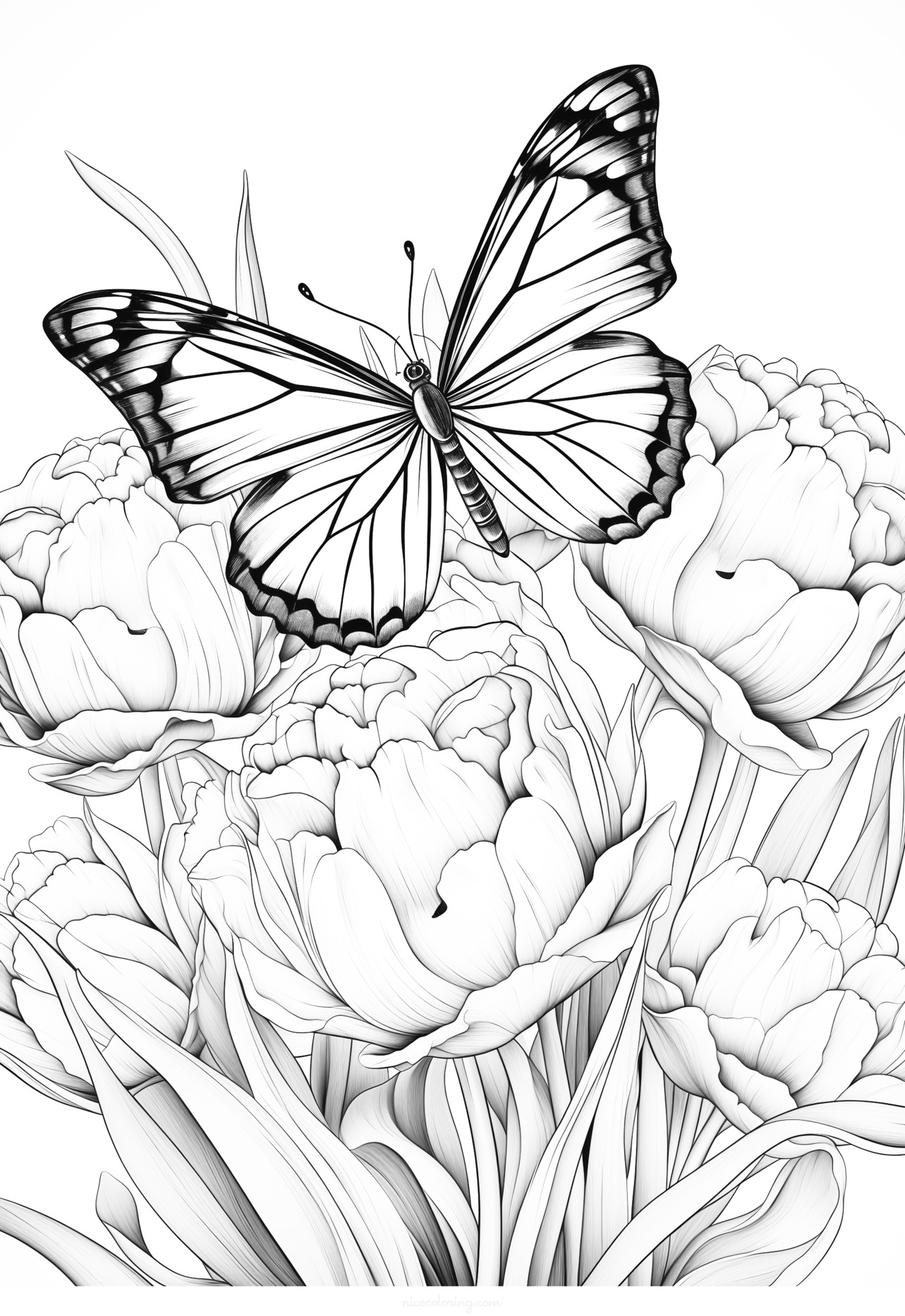 Butterflies and flowers coloring page
