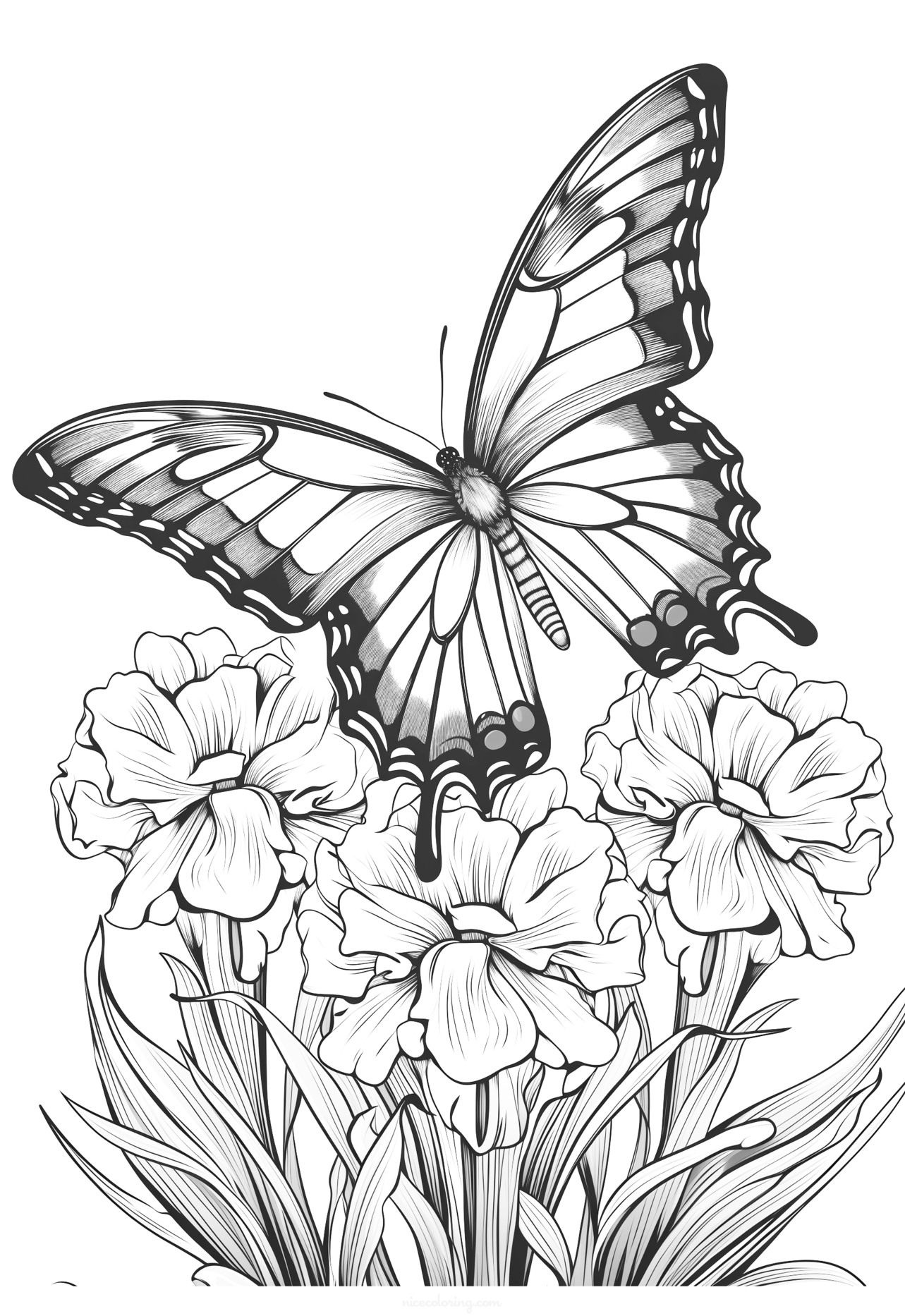 Butterfly surrounded by flowers coloring page