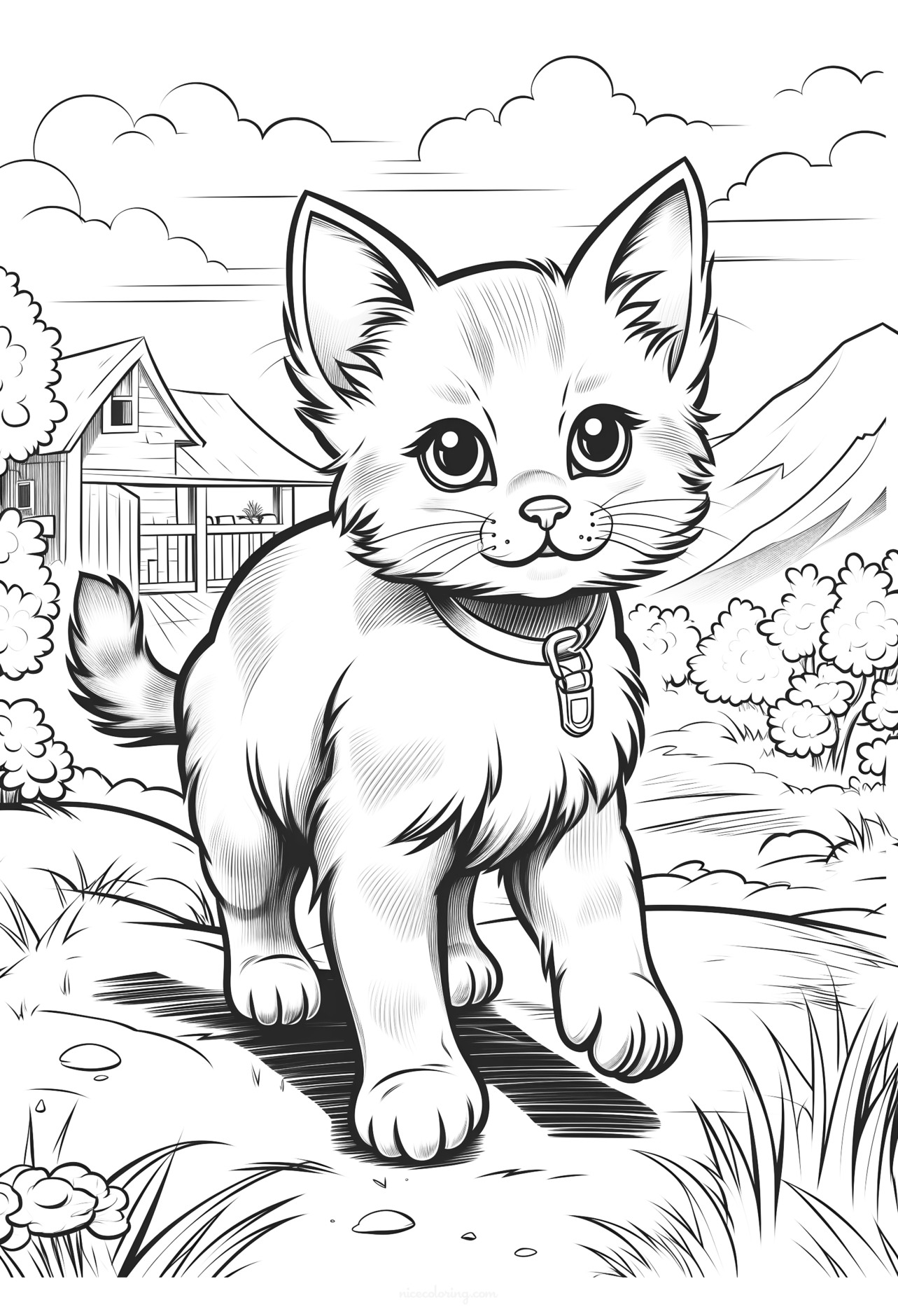 Cute cat sitting and smiling, waiting to be colored