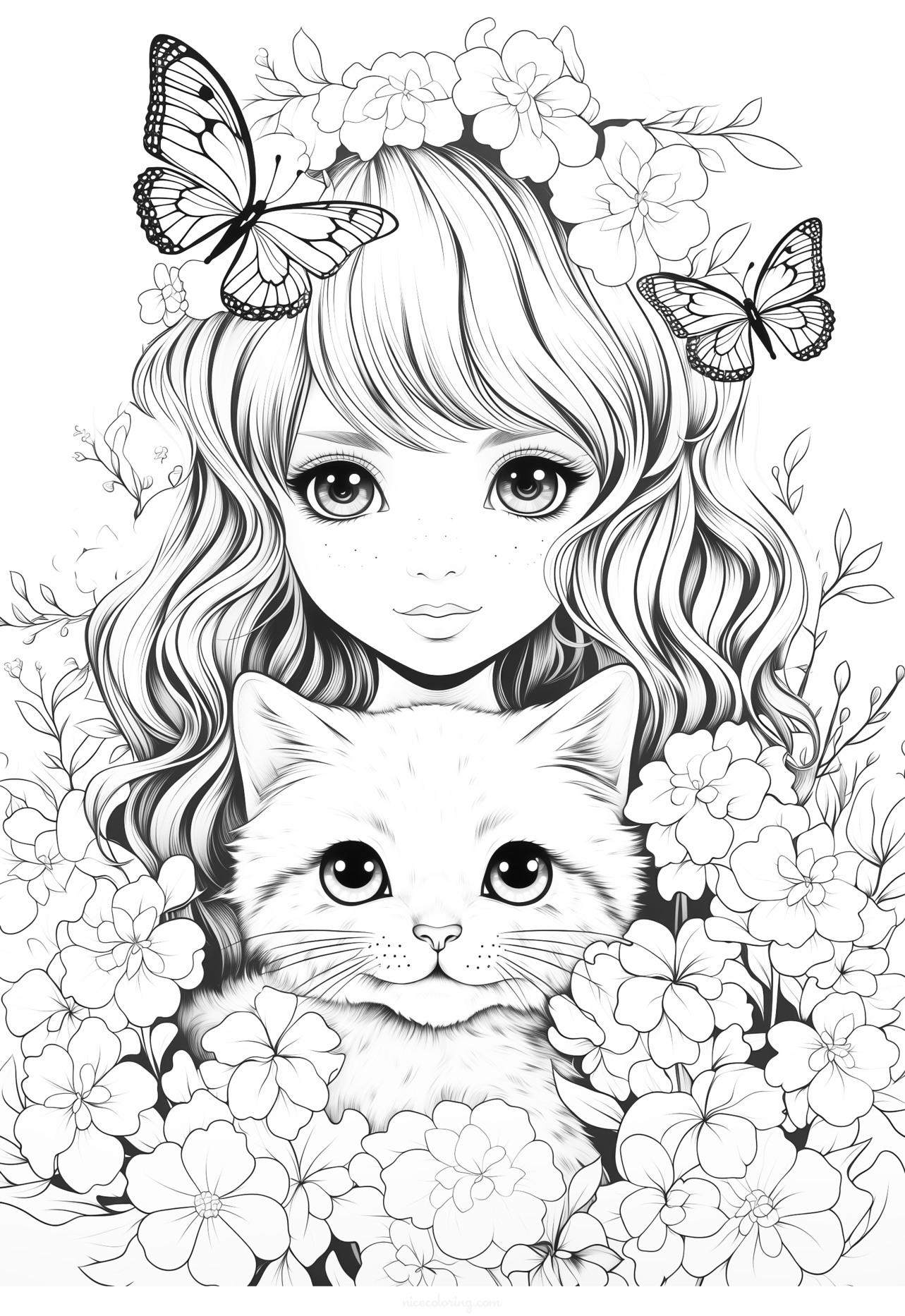 A cute cat sitting with a playful expression ready to be colored