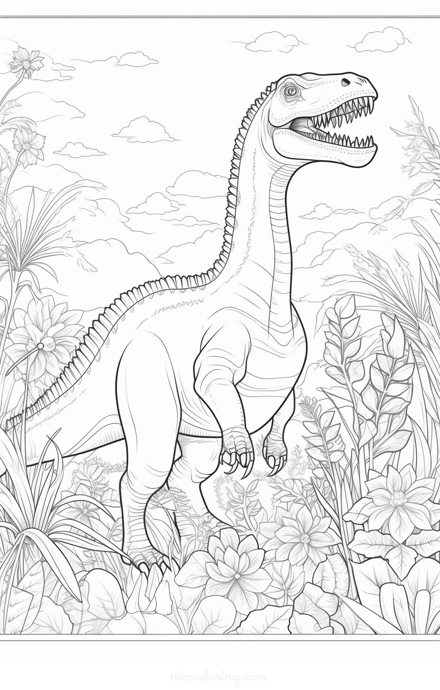 Dinosaur scene coloring page