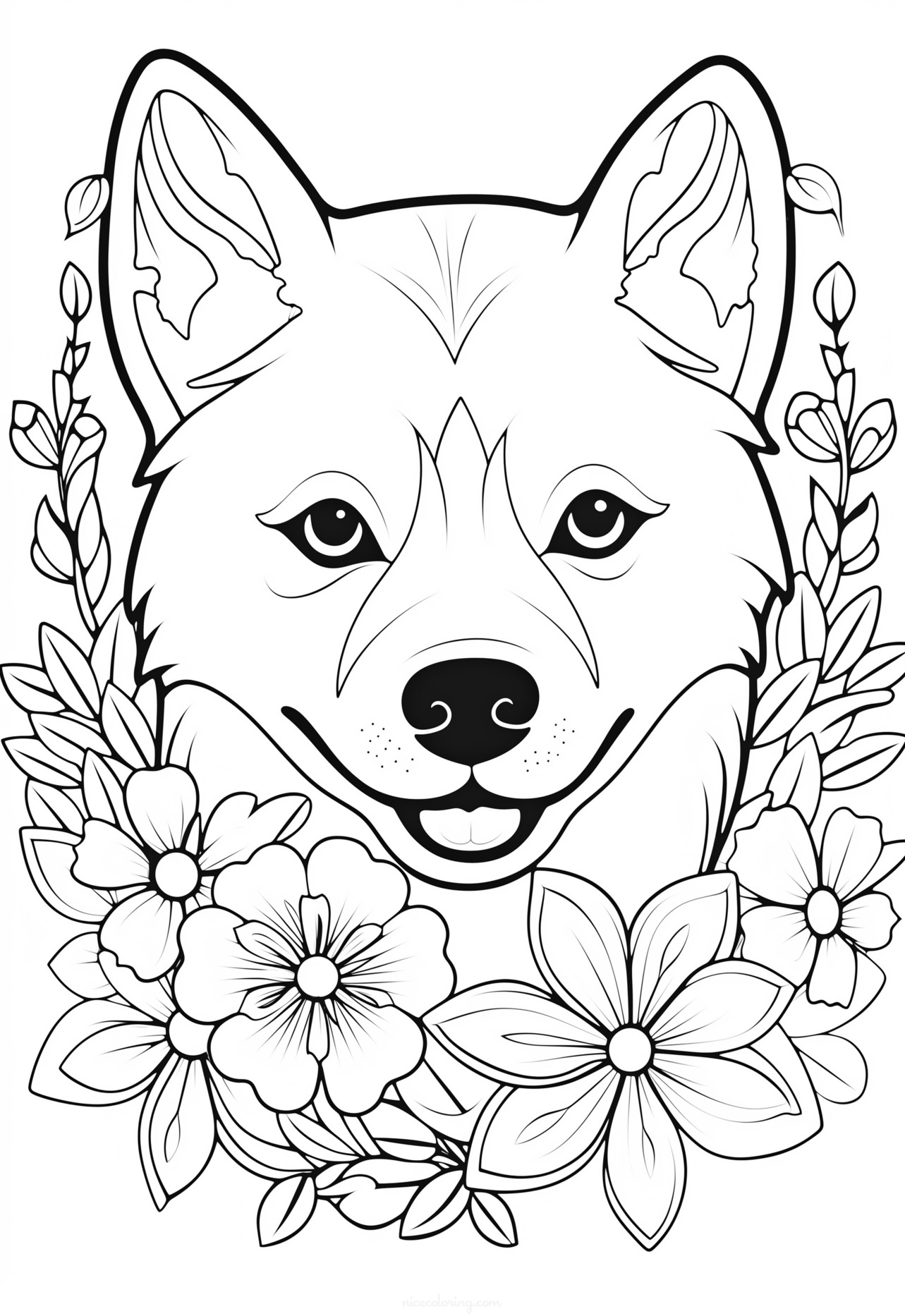Cute dog sitting with a bone coloring page
