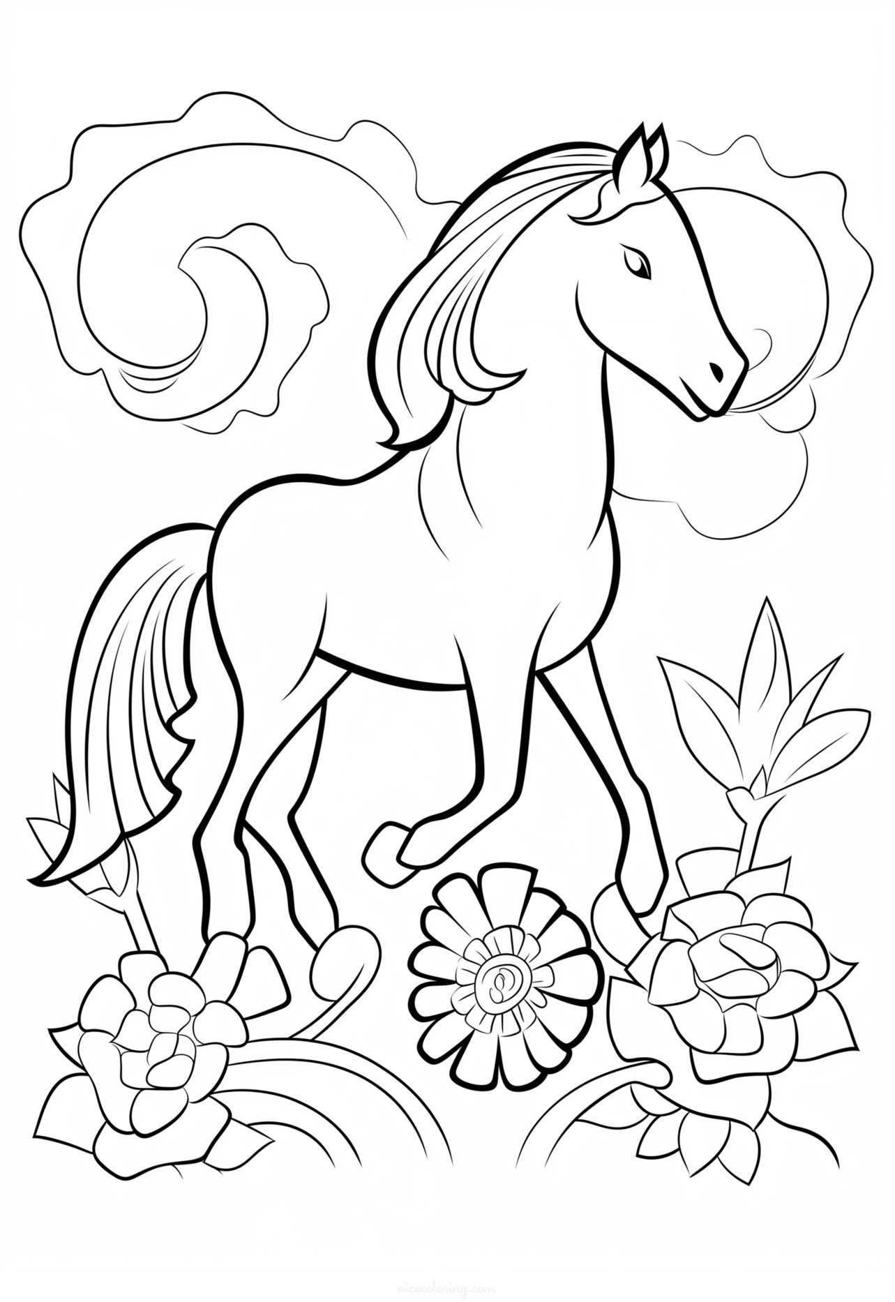 Horse standing in a field coloring