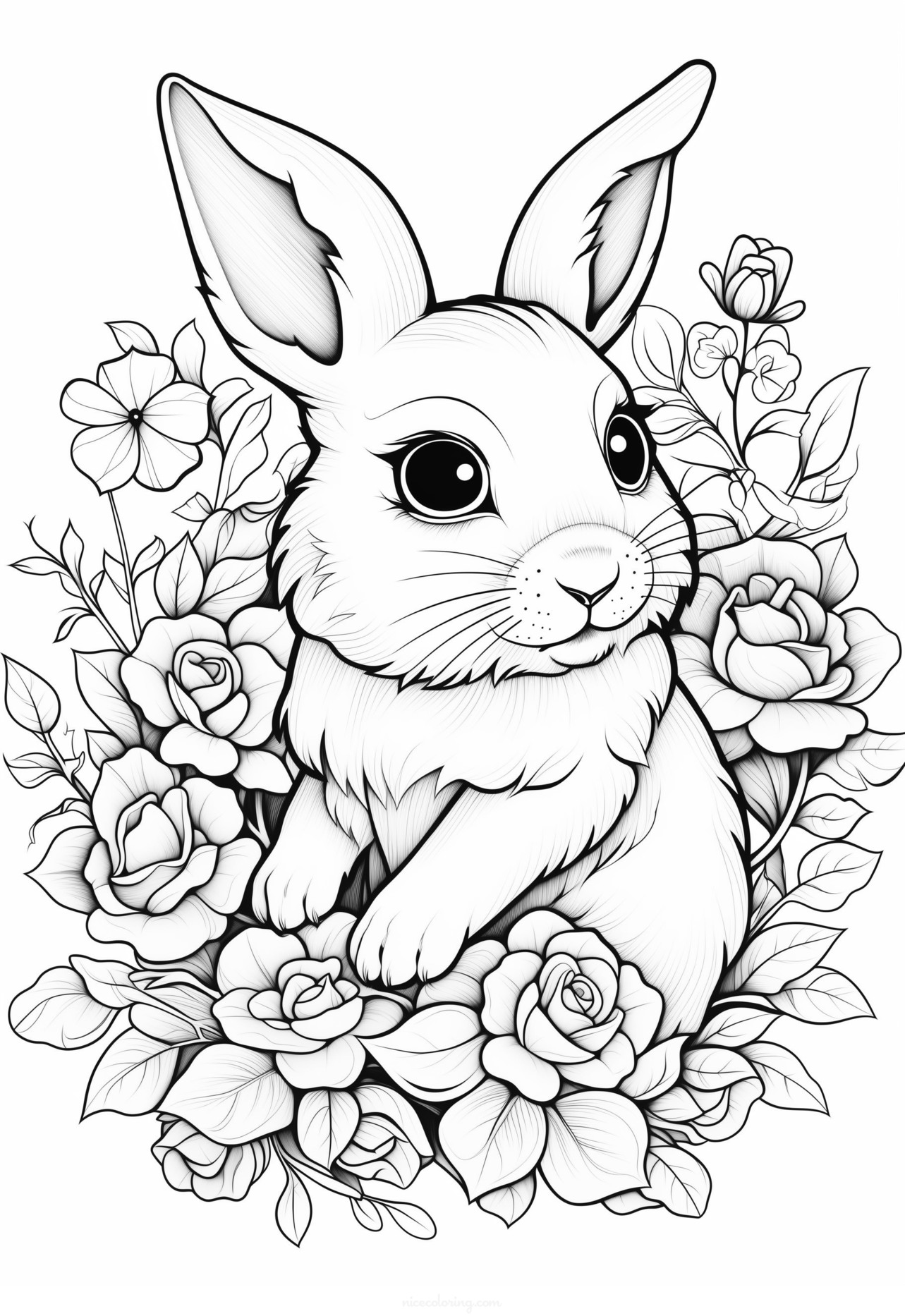 Rabbit in a grassy field coloring page