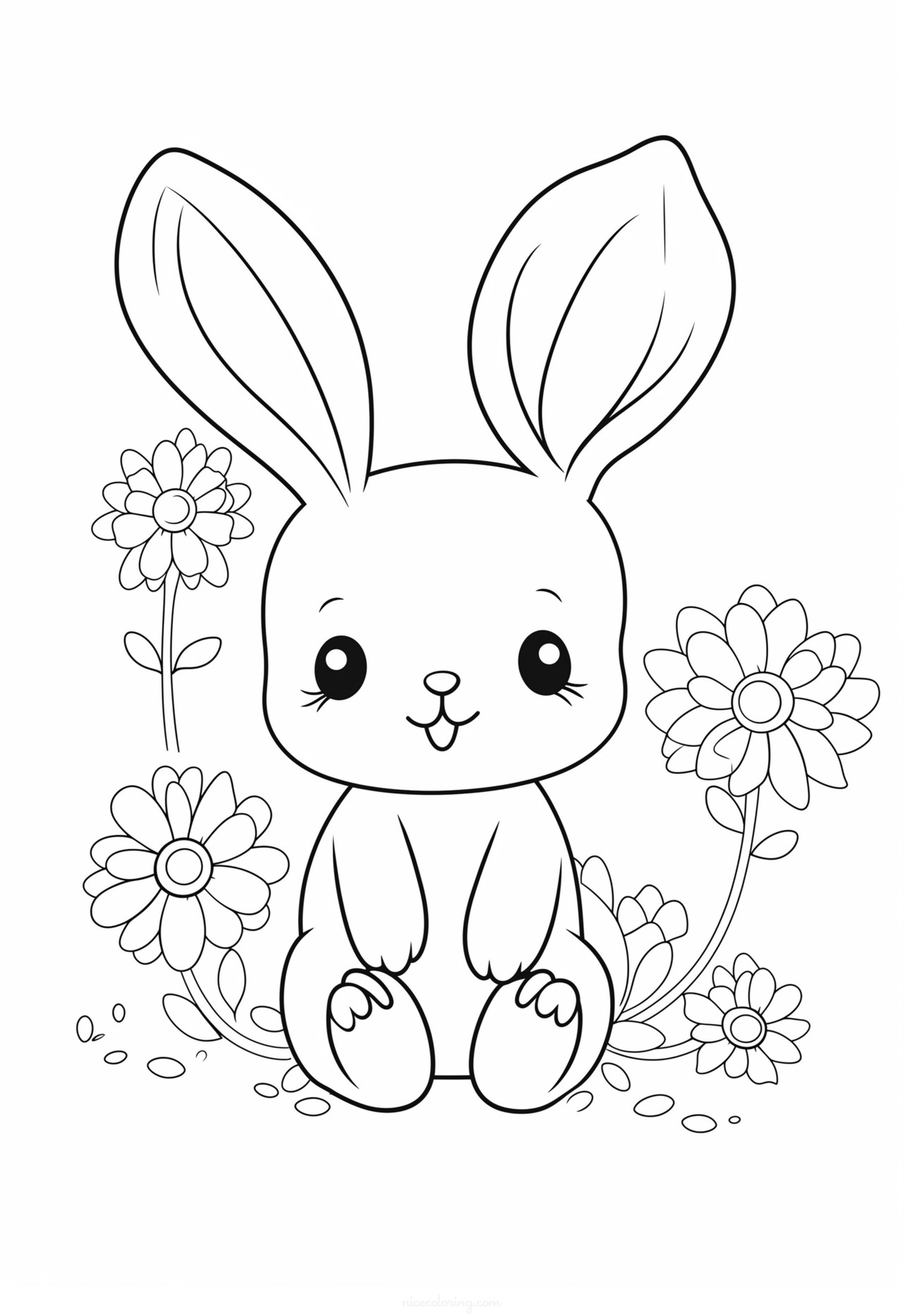 Rabbit surrounded by flowers coloring page